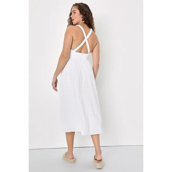 EUC Lulu’s City Strolls White Gingham Backless Twist-Front Midi Dress M​​​ - Picture 10 of 10
